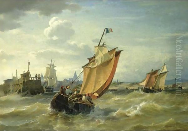 Fishing Boats Approaching Harbour Oil Painting by Carl Frederik Sorensen