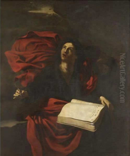 Saint John The Evangelist On The Island Of Patmos Oil Painting by Niccolo Renieri (see Regnier, Nicolas)