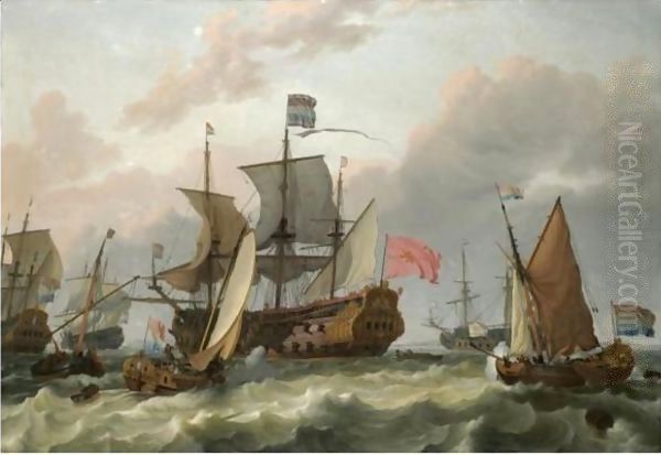 The Departure Of William III And Mary Of Orange, 1688 Oil Painting by Ludolf Backhuysen