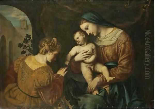 The Mystic Marriage Of Saint Catherine Oil Painting by Alessandro Bonvicino (Moretto da Brescia)