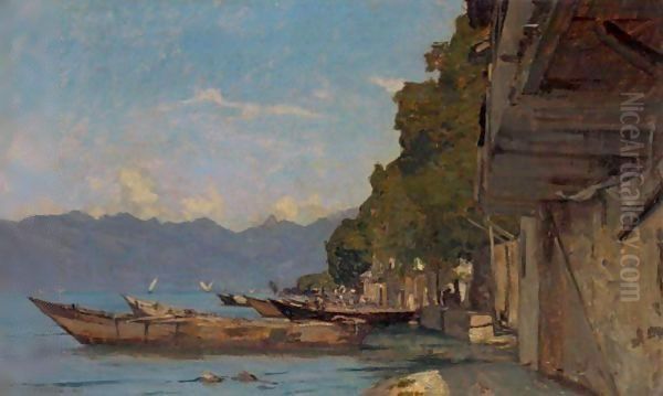 The Lakeshore At Grande Rive, 1877 Oil Painting by Francois Bocion