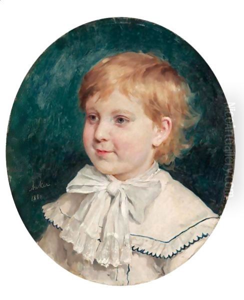 Bildnis Eines Knaben, 1880 Portrait Of A Boy, 1880 Oil Painting by Albert Anker