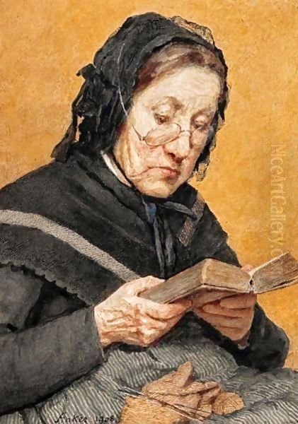 Bauerin Beim Lesen, 1908 A Peasant Woman Reading, 1908 Oil Painting by Albert Anker