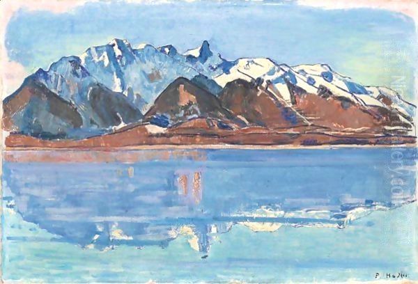 Lake Thun With Mountain Chain Stockhorn Oil Painting by Ferdinand Hodler