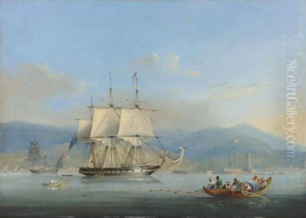 A British Corvette Off Algiers Oil Painting by Nicholas Matthews (1816-51) Condy