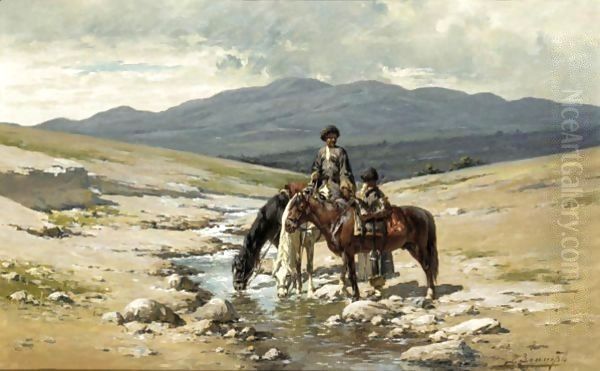 Watering The Horses Oil Painting by Richard Karlovich Zommer