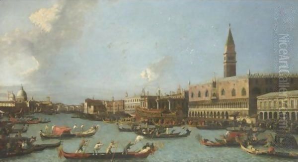 Il Bucintoro Di Ritorno Al Molo Il Giorno Dell'Ascensione Oil Painting by (Giovanni Antonio Canal) Canaletto