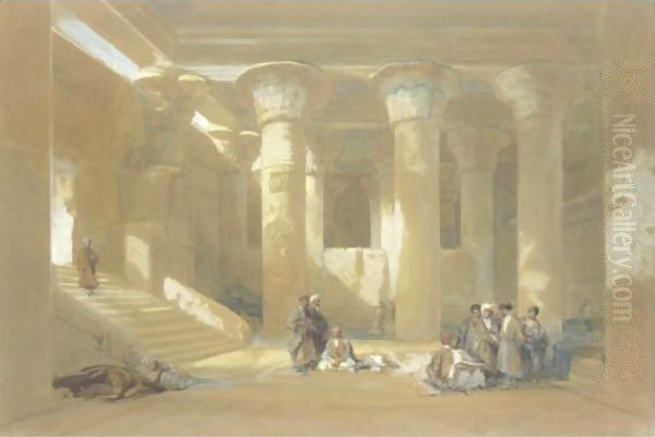 The Grand Portico Of The Temple At Esneh, Egypt Oil Painting by David Roberts