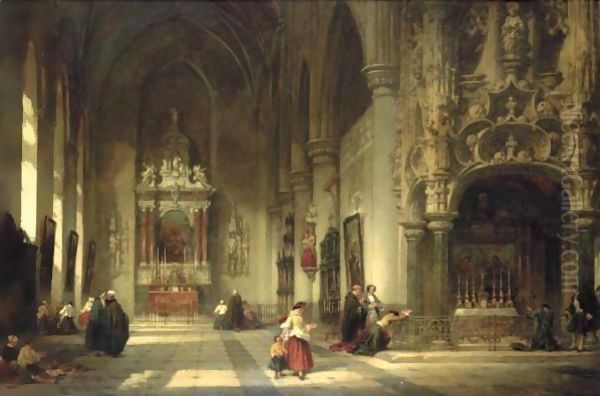 The Chapel Of St Nicholas, Dixmunde, Flanders Oil Painting by David Roberts