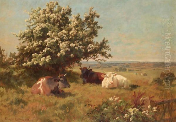 Cows In A Meadow Oil Painting by Charles Collins