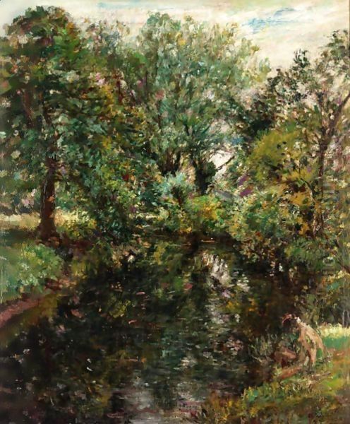 A Shady Pool Oil Painting by William Mark Fisher