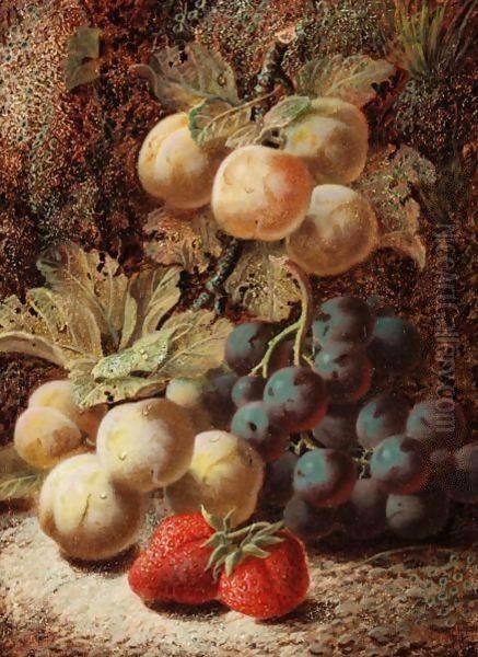 Still Life With Plums, Grapes And Strawberries Oil Painting by Oliver Clare