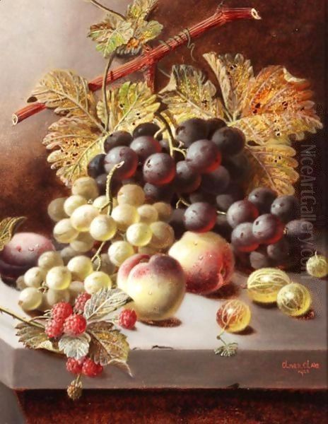 Still Life With Peaches, Grapes And Raspberries Oil Painting by Oliver Clare