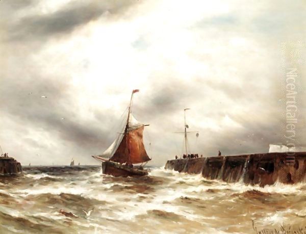 Bringing Home The Catch In Stormy Seas, Dover Oil Painting by Gustave de Breanski