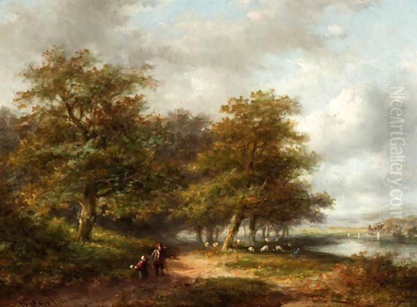 Travellers In A River Landscape Oil Painting by Jan Evert Morel