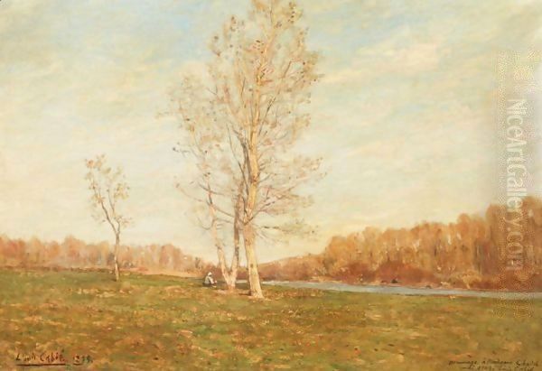 River Landscape Oil Painting by Louis Alexandre Cabie