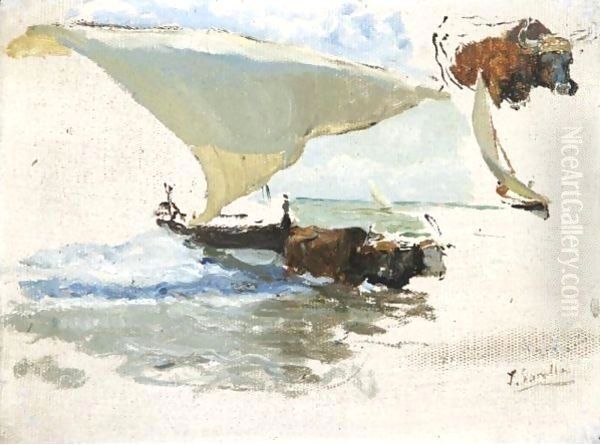 Beaching The Boat, Study For 'La Vuelta De La Pesca' Oil Painting by Joaquin Sorolla Y Bastida