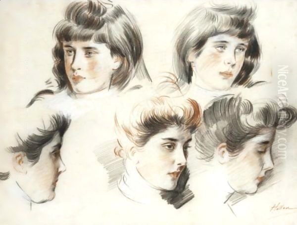 Etude De Tetes Oil Painting by Paul Cesar Helleu