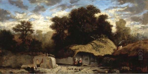 Cour De Ferme Oil Painting by Jules Dupre