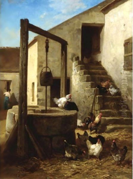 Interieur De Basse-Cour Oil Painting by Charles Emile Jacque