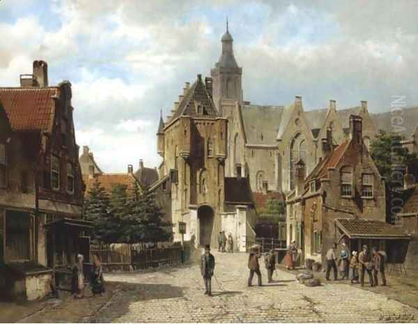 A Street In Vianen, Holland Oil Painting by Willem Koekkoek