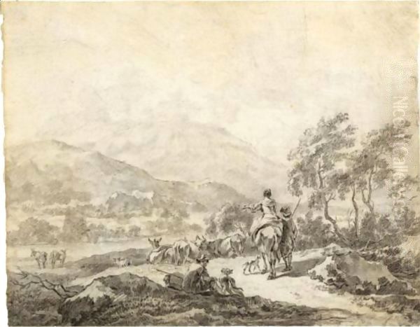 Italianate Landscape With Resting Figures And Their Flocks Oil Painting by Nicolaes Berchem