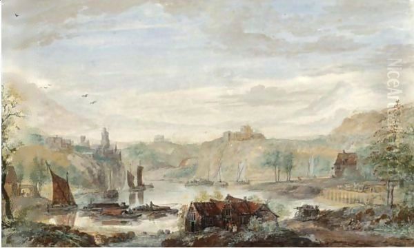 View Of The Rhine, With St. Goar And Burg Rheinfels Oil Painting by Abraham Rademaker