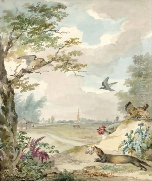 Landscape With A Hunting Weasel Mobbed By Birds Oil Painting by Aert Schouman