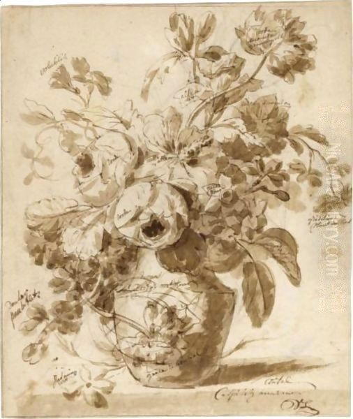 Still Lifes, Of Peonies, Narcissi And Other Flowers, One With A Porphyry Vase Oil Painting by Willem van Leen