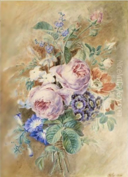 A Posy With Roses, Forget-Me-Nots And Convolvulus Oil Painting by Cornelis van Spaendonck