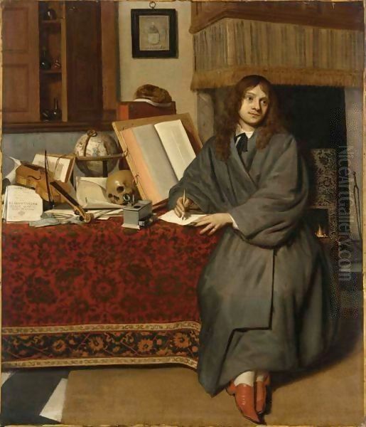 A Portrait Of The Pharmacist Dr Ysbrand Ysbrandsz. (1634-35-1705) Oil Painting by Cornelis De Man