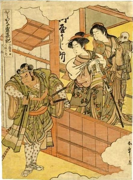 'Hiragana Seisuiki, Nidanme Kuchi, Hachimai No Uchi' (The Opening Scene Of Act II From The Play Hiragana Version Of The Rise And Fall Of The Taira Clan, One Of Eight Sheets) Oil Painting by Katsukawa Shunsho