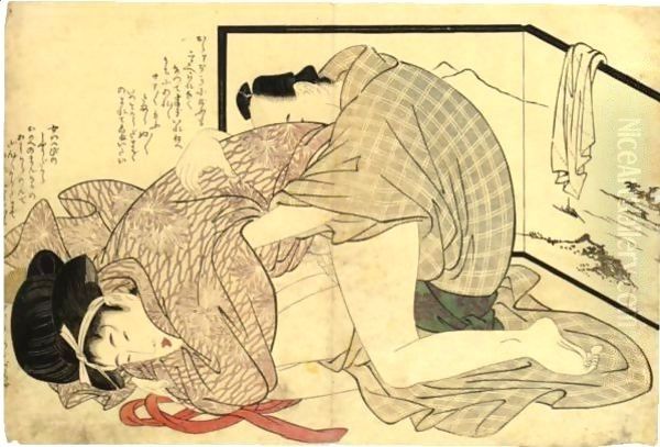 Two Shunga From 'Ehon Komachi-Biki' Oil Painting by Kitagawa Utamaro