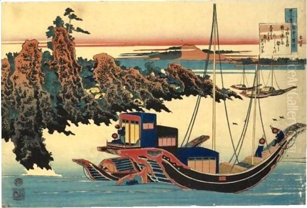 Otomo No Yakamochi From The Series 'Hyakunin Isshu Ubaga Etoki' Oil Painting by Katsushika Hokusai