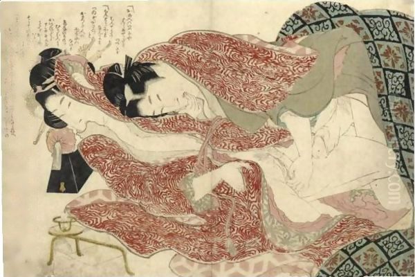 'Ehon Tsuhi No Hinagata' By Hokusai And One Sheet From The Series 'Negai No Itoguchi' Oil Painting by Katsushika Hokusai