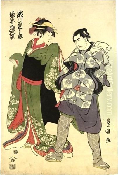 Segawa Kikunojo III And Bando Mitsugoro II In Unidentified Roles Oil Painting by Utagawa Toyokuni