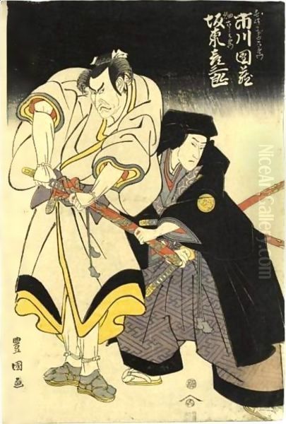 Ichikawa Danzo As Nagasaki Kageyuzaemon And Bando Hikosaburo III As Hata Rokurozaemon Oil Painting by Utagawa Toyokuni