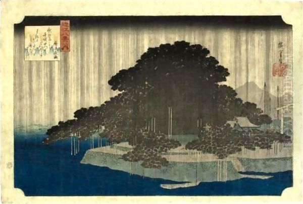 Krasaki No Yau' Oil Painting by Utagawa or Ando Hiroshige