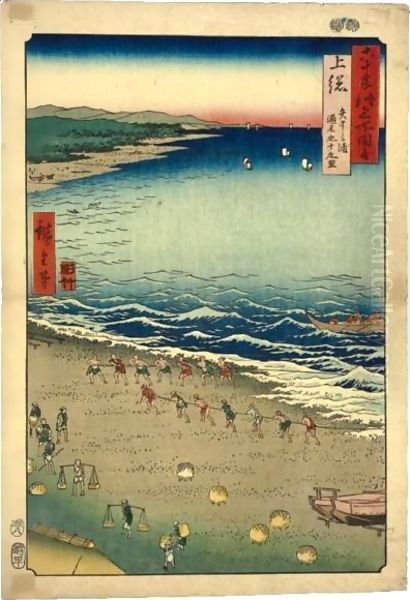 Rokujuyo Shu Meisho Zue Oil Painting by Utagawa or Ando Hiroshige