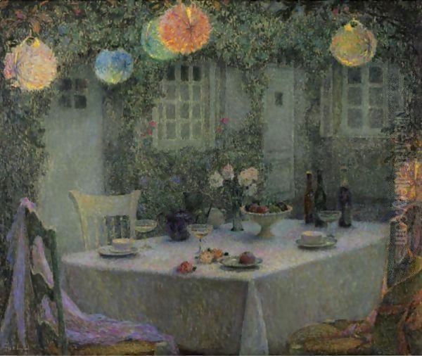 La Table Aux Lanternes, Gerberoy Oil Painting by Henri Eugene Augustin Le Sidaner