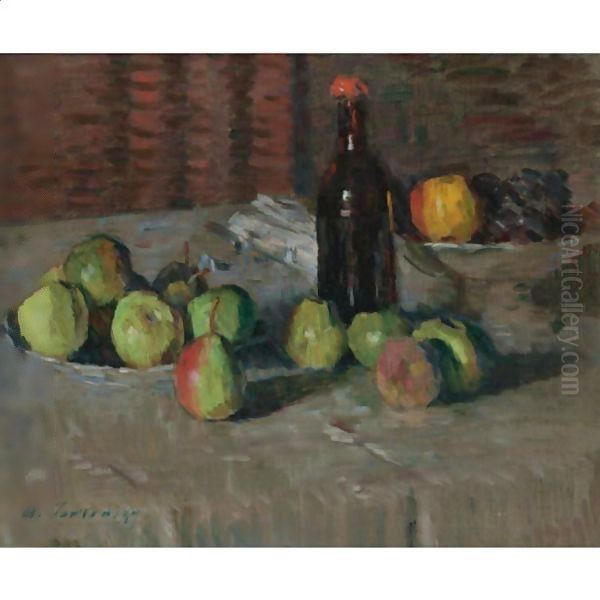 Stilleben Mit Apfeln Und Flasche (Still-Life With Apples And Bottle) Oil Painting by Alexei Jawlensky