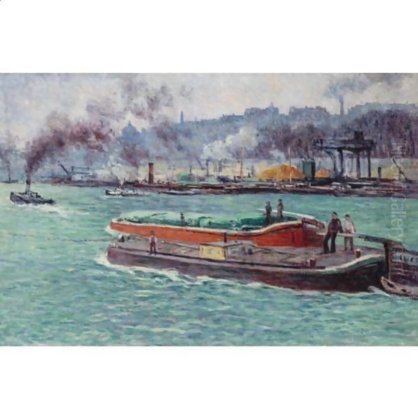 Peniches Sur La Seine 2 Oil Painting by Maximilien Luce