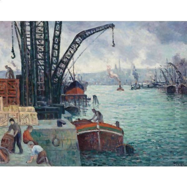 Scene De Port, Les Remorqueurs Oil Painting by Maximilien Luce