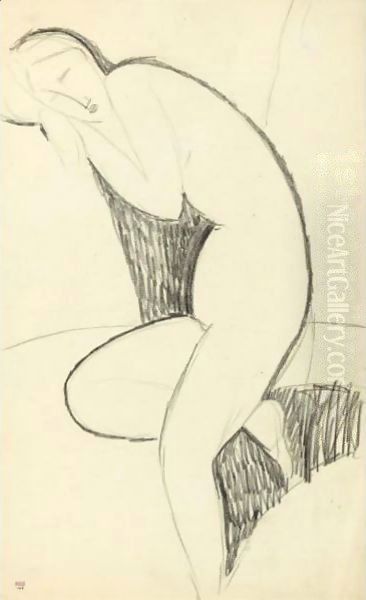 Femme Nue De Profil, Penchee En Avant, Endormie, La Tete Appuyee Sur Les Bras Replies Oil Painting by Amedeo Modigliani