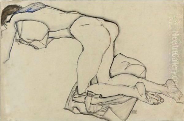 Nude Girl Oil Painting by Egon Schiele