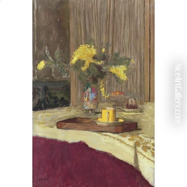 Bouquet De Mimosa Sur La Table Oil Painting by Jean-Edouard Vuillard