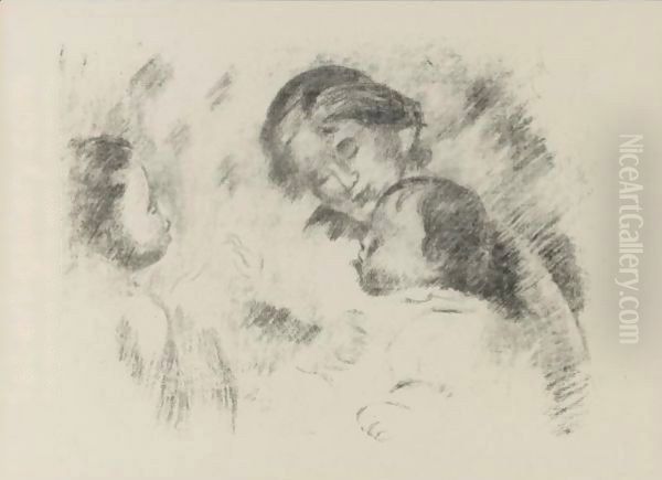 Une Mere Et Deux Enfants Oil Painting by Pierre Auguste Renoir