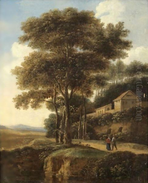 Figures On A Road Below A Villa Oil Painting by Pieter Jansz. van Asch