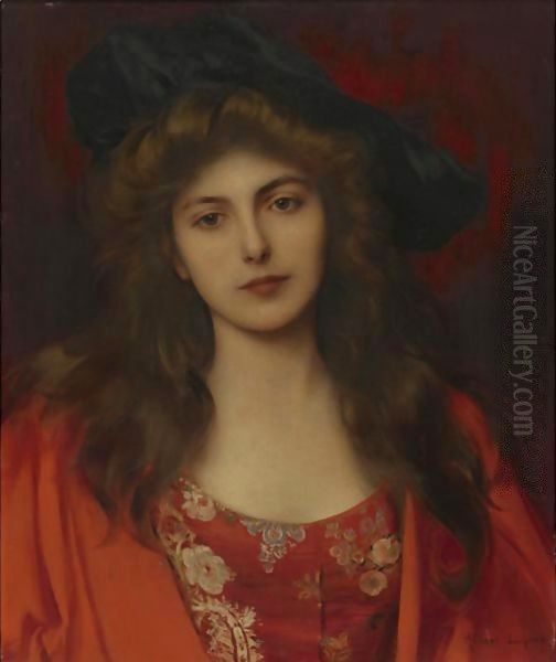 The Red Brocade Oil Painting by Albert Lynch