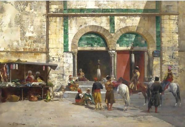 Outside The Mosque Oil Painting by Victor Pierre Huguet